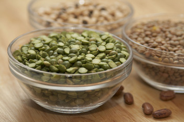 Green peas in glass bowls