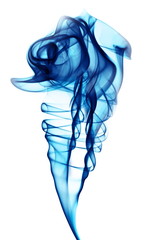 Jet of blue smoke against a white background