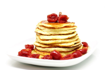 American pancakes with cherries