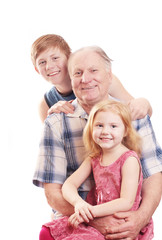 grandfather with boy and girl