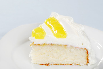 closeup slice of lemon vanilla cake