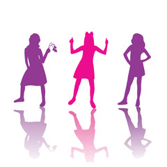 Fototapeta na wymiar Cute girls silhouettes in pink and violet