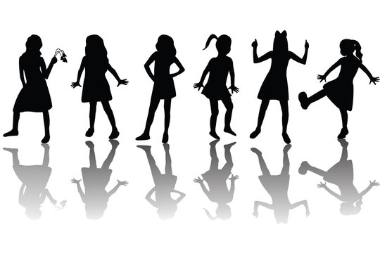 Group of happy children silhouettes