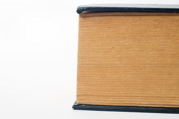 big old book with yellow pages and selective focus