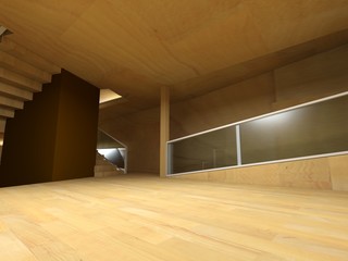 Conceptual architecture, indoor, wood room.