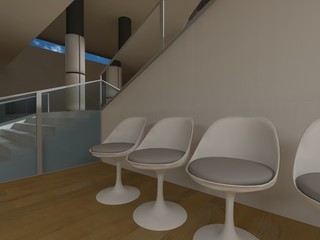 Hospital waiting room, conceptual architecture, clean space.