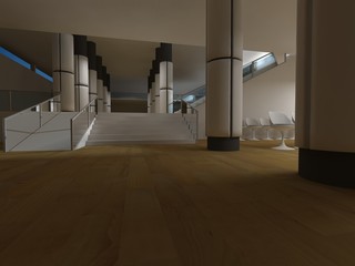 Hospital waiting room, conceptual architecture, clean space.