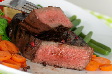 Rumpsteak-Roastbeef mit Grünen Bohnen,Paprika,Möhre,Salat