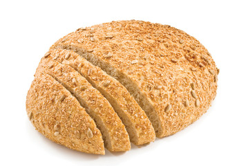 Fresh cut bread with seeds of sunflower