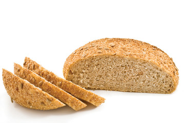 Fresh cut bread with seeds of sunflower
