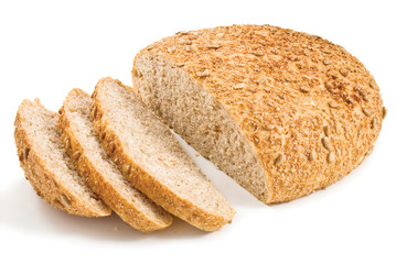 Fresh cut bread with seeds of sunflower