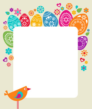 Easter card template with colored eggs