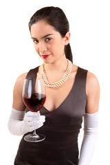 Classy Woman Holding a Glass of Red Wine