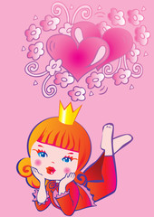 Princess dreams.  Fairy-tale. Vector art-illustration.