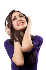 Naklejka premium Brunette with headphones