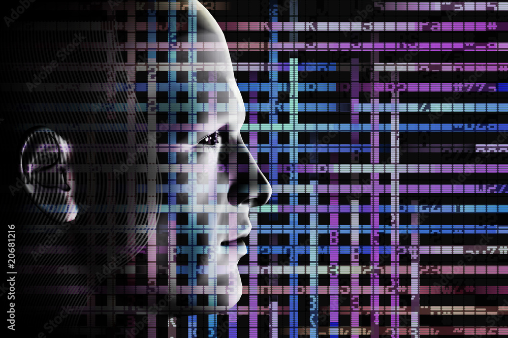 Wall mural man and computer code. 3d futuristic illustration.