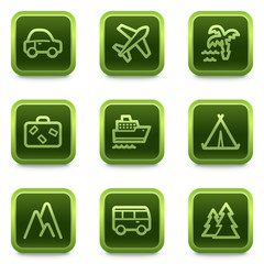 Travel web icons set 1, green square buttons series