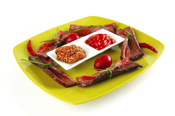 curved slices of beef meat