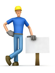 builder stands beside the blank board