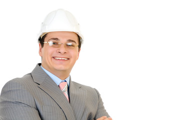 An engineer with white hard hat