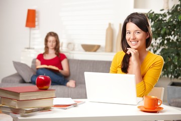 Teen students learning at home