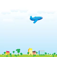 Poster Im Rahmen Flugzeug über der Landschaft © Cherju