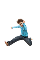 Boy jumping isolated on white background