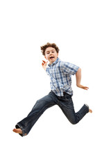 Obraz premium Boy jumping isolated on white background