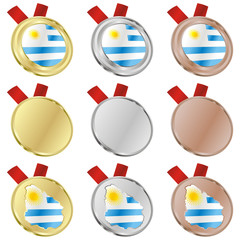 fully editable uruguay vector flag in medal shapes