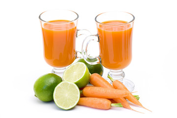 fruits, carrots and fresh juice