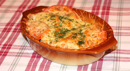 lasagna on checked tablecloth