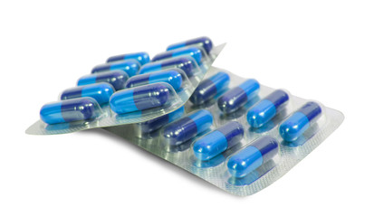 packs of blue medical pills