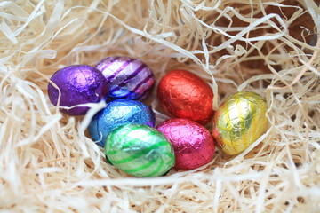 Chocolate eggs in a nest