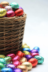 Wicker basket with chocolate eggs