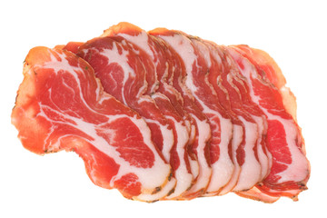 Slices of smoked pork bacon