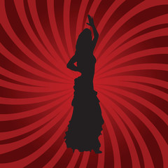 Flamenco dancer silhouette on red background