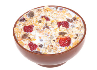 muesli with strawberries in bowl