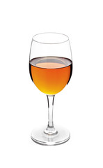 yellow wine in glass. Isolated on white background