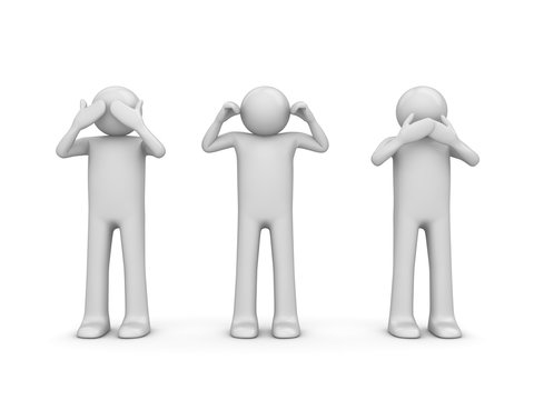 3D figures covering eyes, ears, mouth