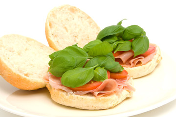 Fresh healthy sandwich over white background