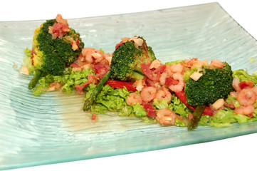 salad with prawn and vegetables on the plate