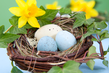 Easter eggs and daffodils