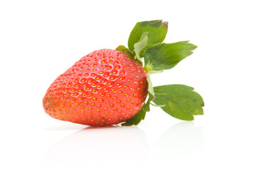 One fresh strawberry over white background