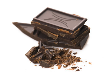 Chopped chocolate isolated on the white background