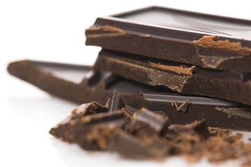 Chopped chocolate isolated on the white background
