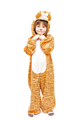 little girl wearing tiger costume isolated on white