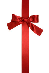 red vertical ribbon with bow isolated