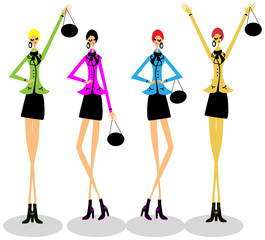 Girls group fashion illustration shopping business woman