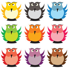 Illustration with beautiful colored owls