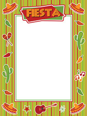 Mexican fiesta frame decoration vector card with clipart and copy space